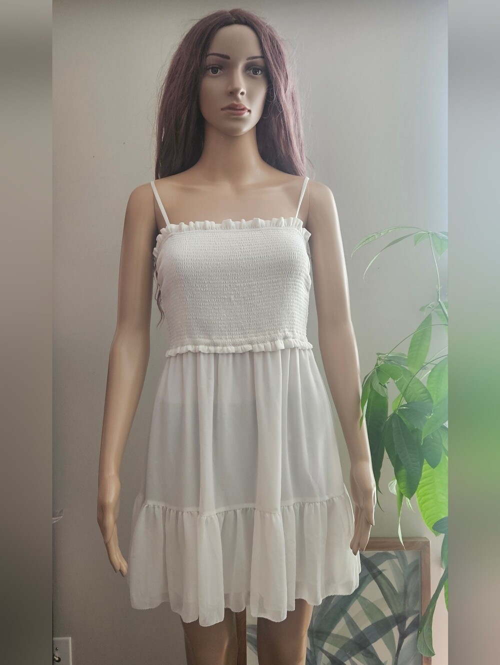 Aritzia Wilfred Tempest Sleeveless Mini Dress Smocked Sundress White - Picture 3 of 13